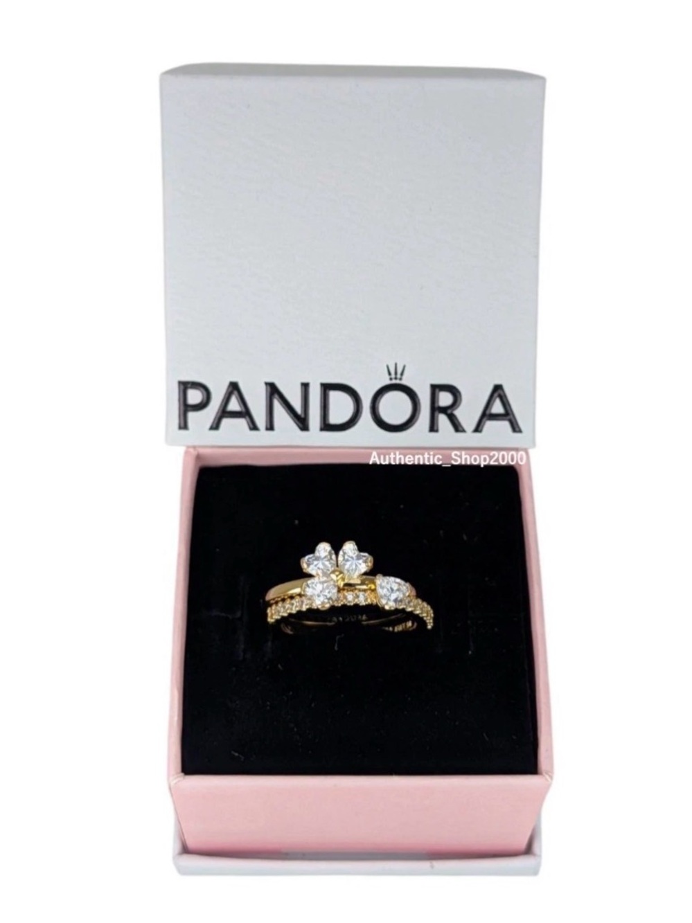 Pandora 14K Gold Plated Sparkling Lucky Clover Splittable Ring – Size 7.5